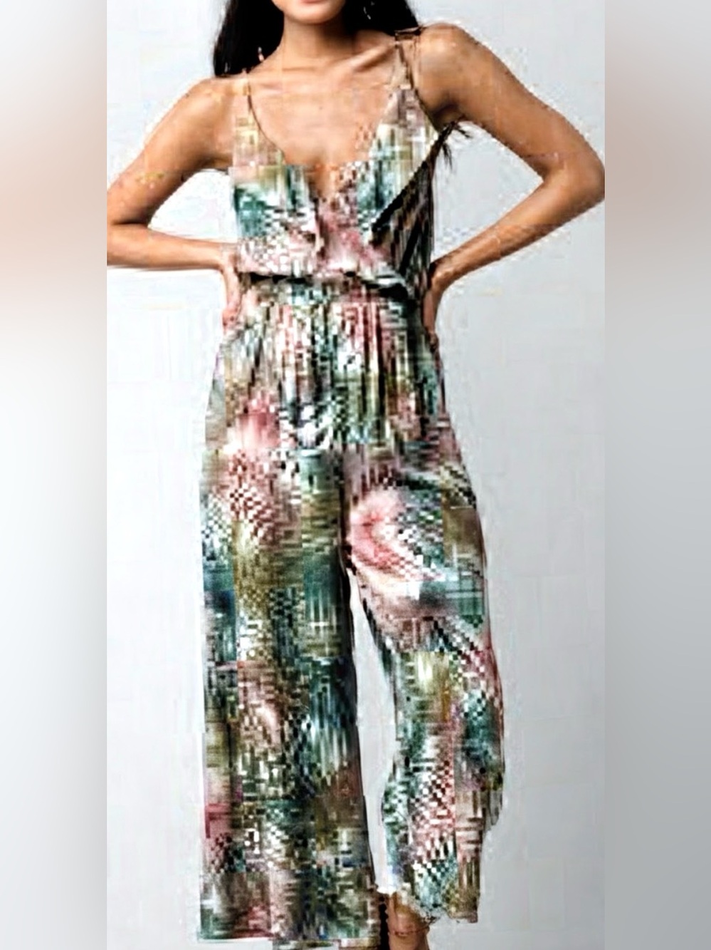 O’Neill tropical Leaf-Print Wide-Leg Jumpsuit - Med - Like New